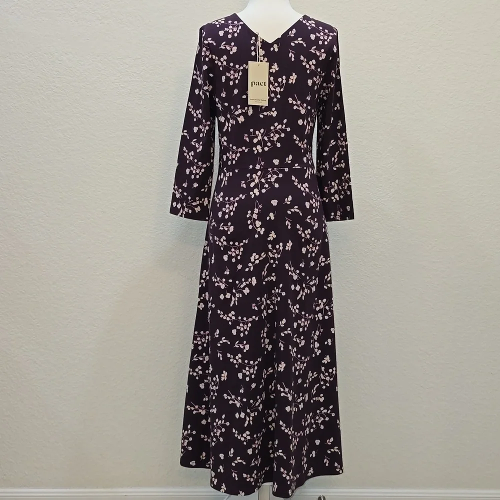 NWT Pact Organic Sustainable Cotton Fit & Flare Floral  Midi Dress Sz M - Picture 7 of 9